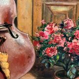 Painting signed “Monk playing the cello”.