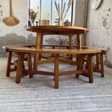 Set of round table and 4 rounded benches, 1950