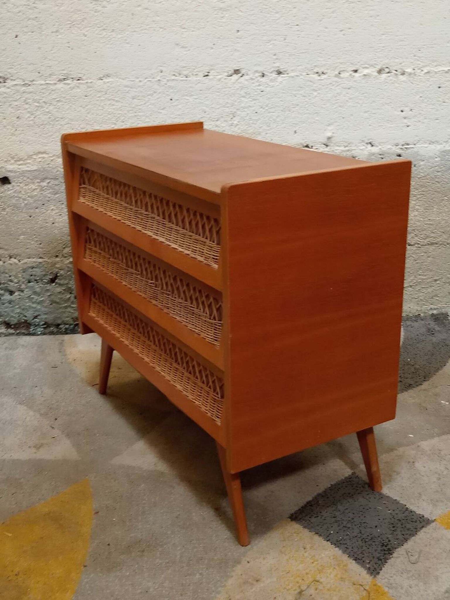 Wooden and rattan chest of drawers from the 50s/60s