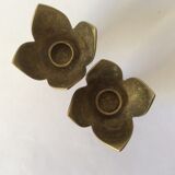 Pair of brass lotus flower candlesticks