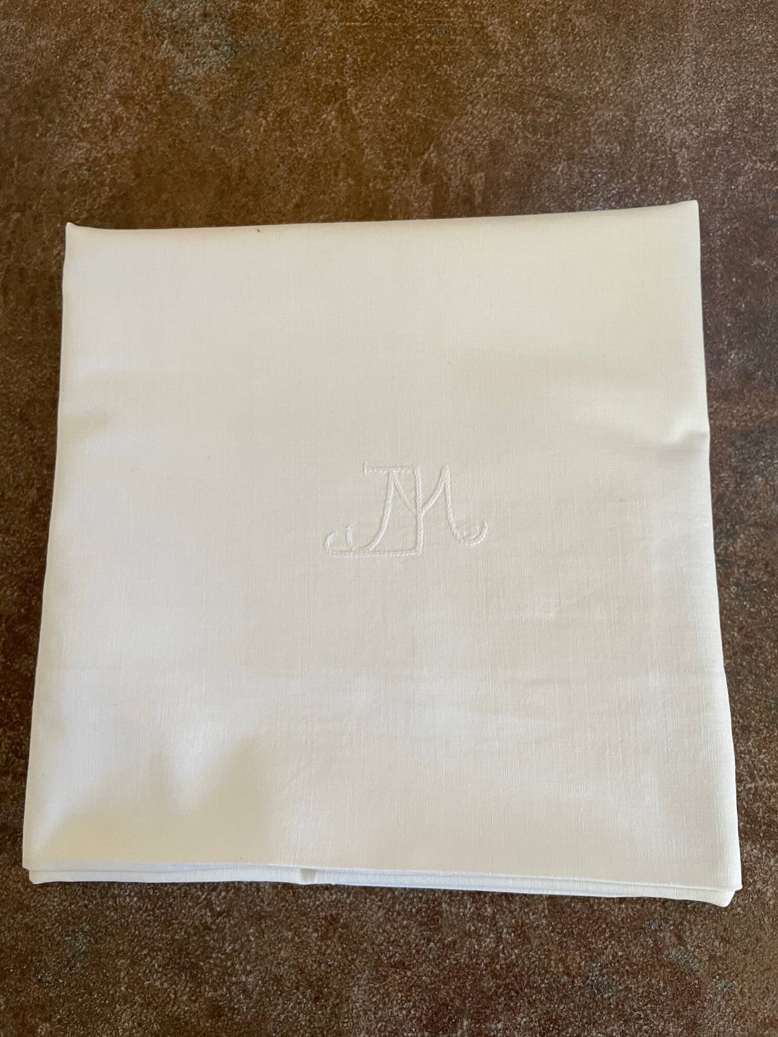 vintage embroidered JM cotton pillowcase