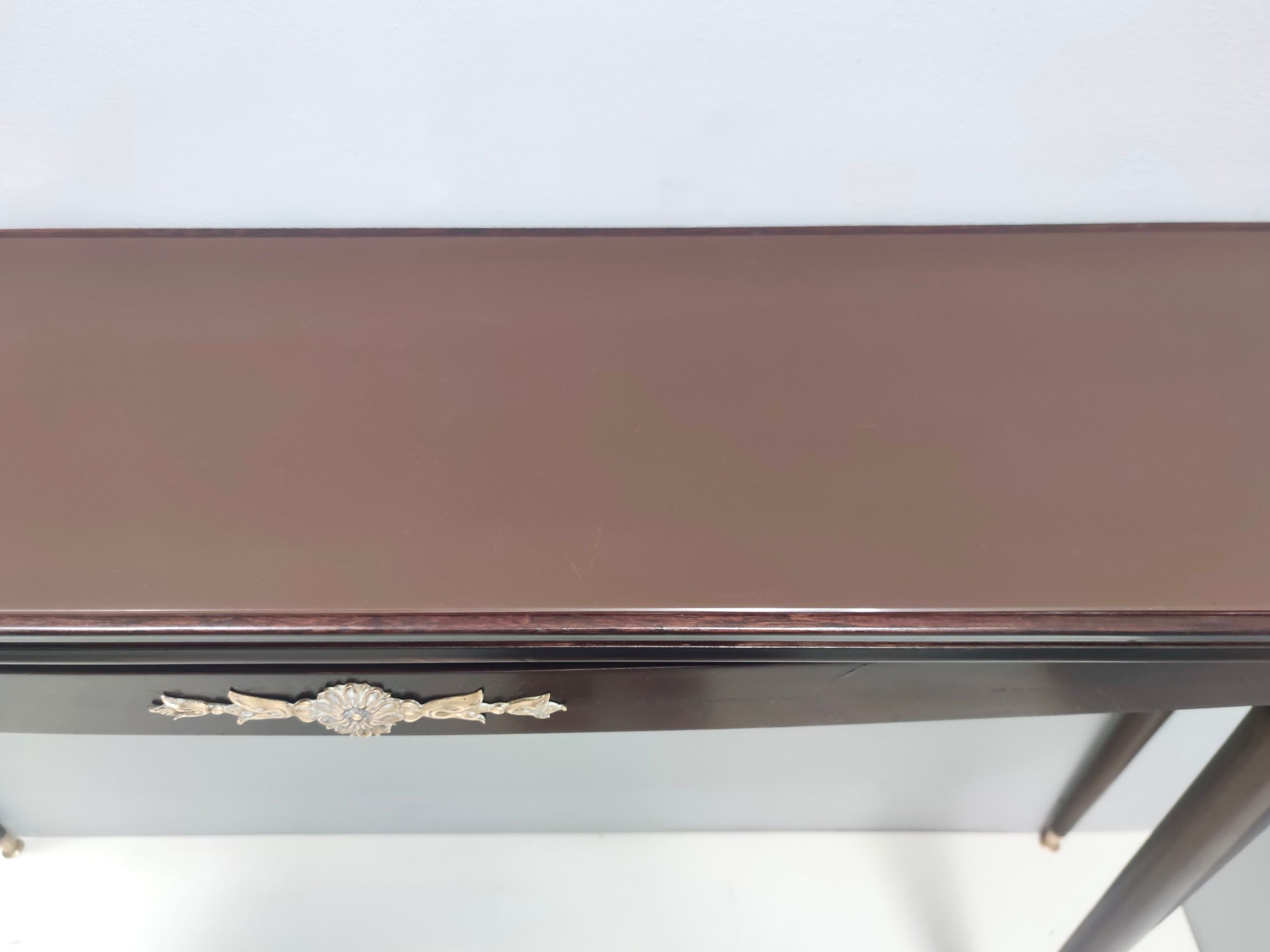 Vintage Ebonized Beech Console Table by Paolo Buffa with Glass Top, Italy