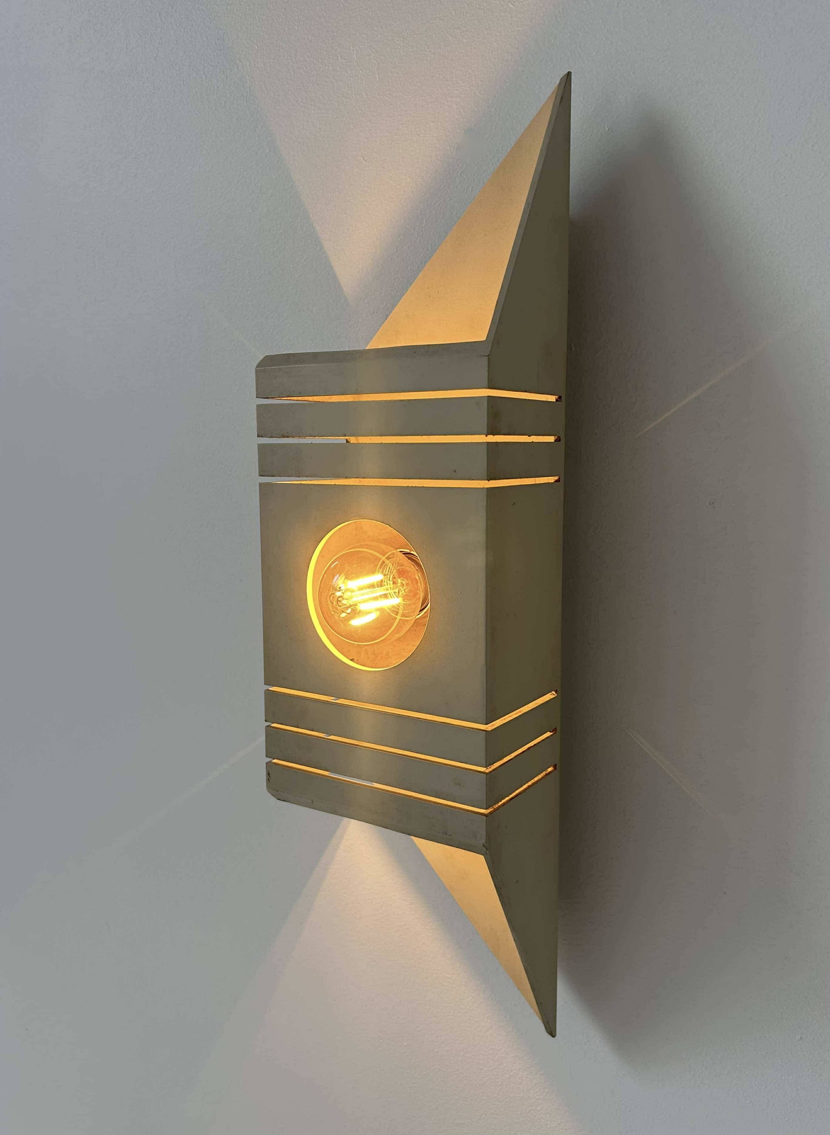 Pair of vintage wall lights, matt white lacquered metal, France 1970