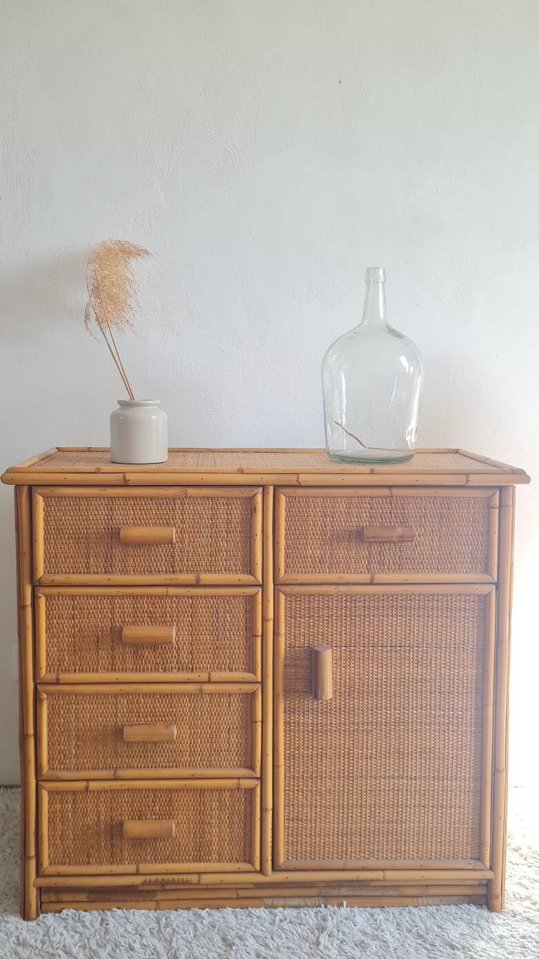 Vintage rattan chest of drawers