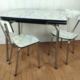Formica table and its 2 chairs imitation marble