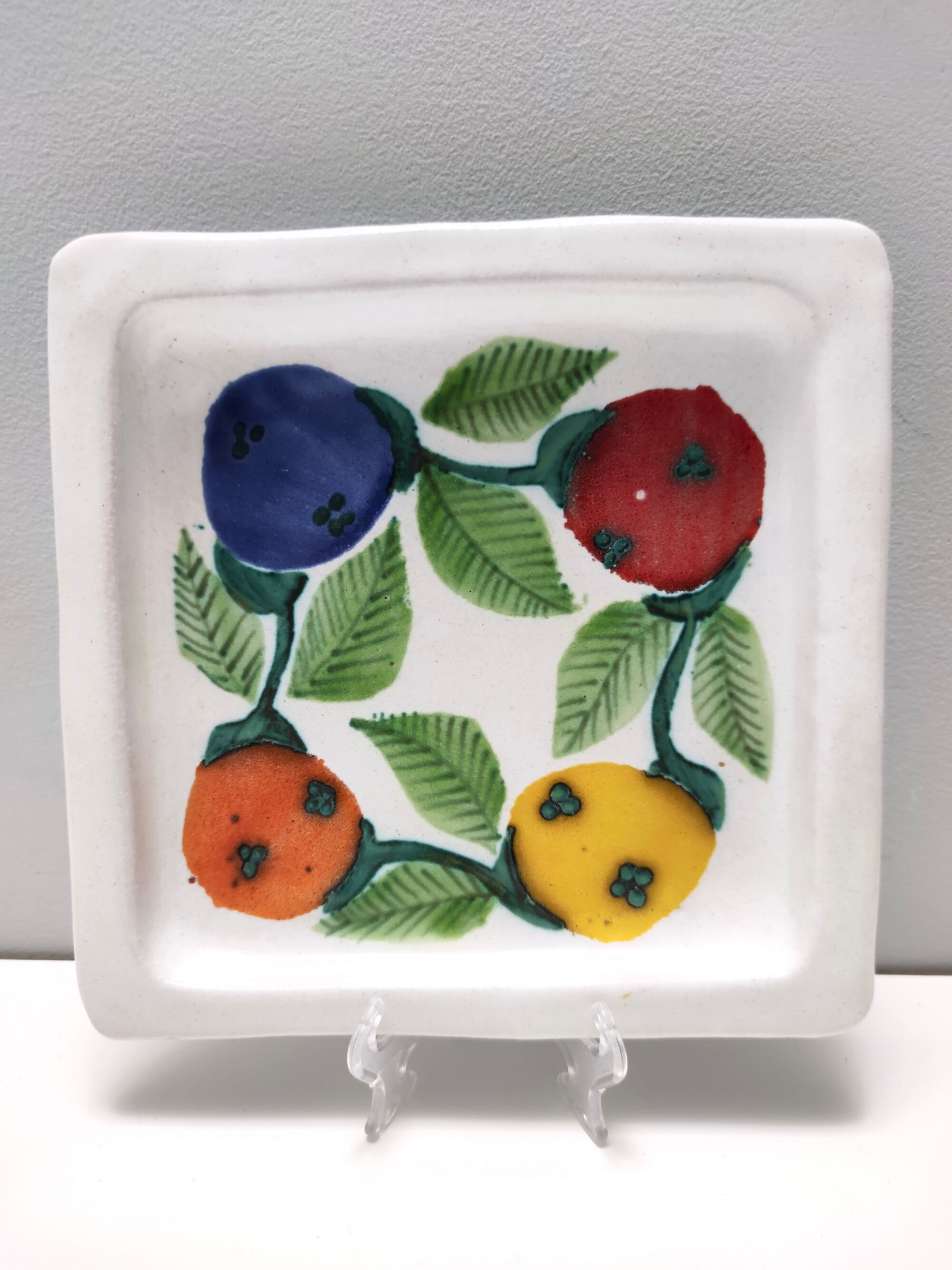 Set of Six Vintage Square Hand-Crafted Earthenware Plates by De Simone, Italy