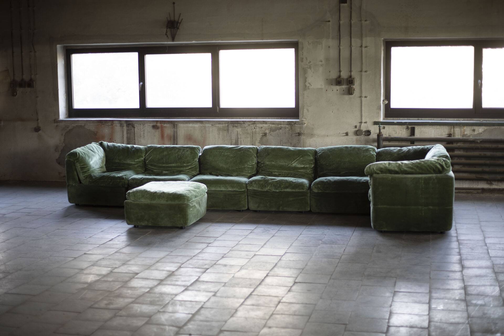 8-piece modular sofa in green velvet, Germany, 1970s