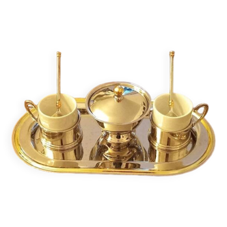 Duo vintage ensemble déjeuner métal argenté 2 tasses