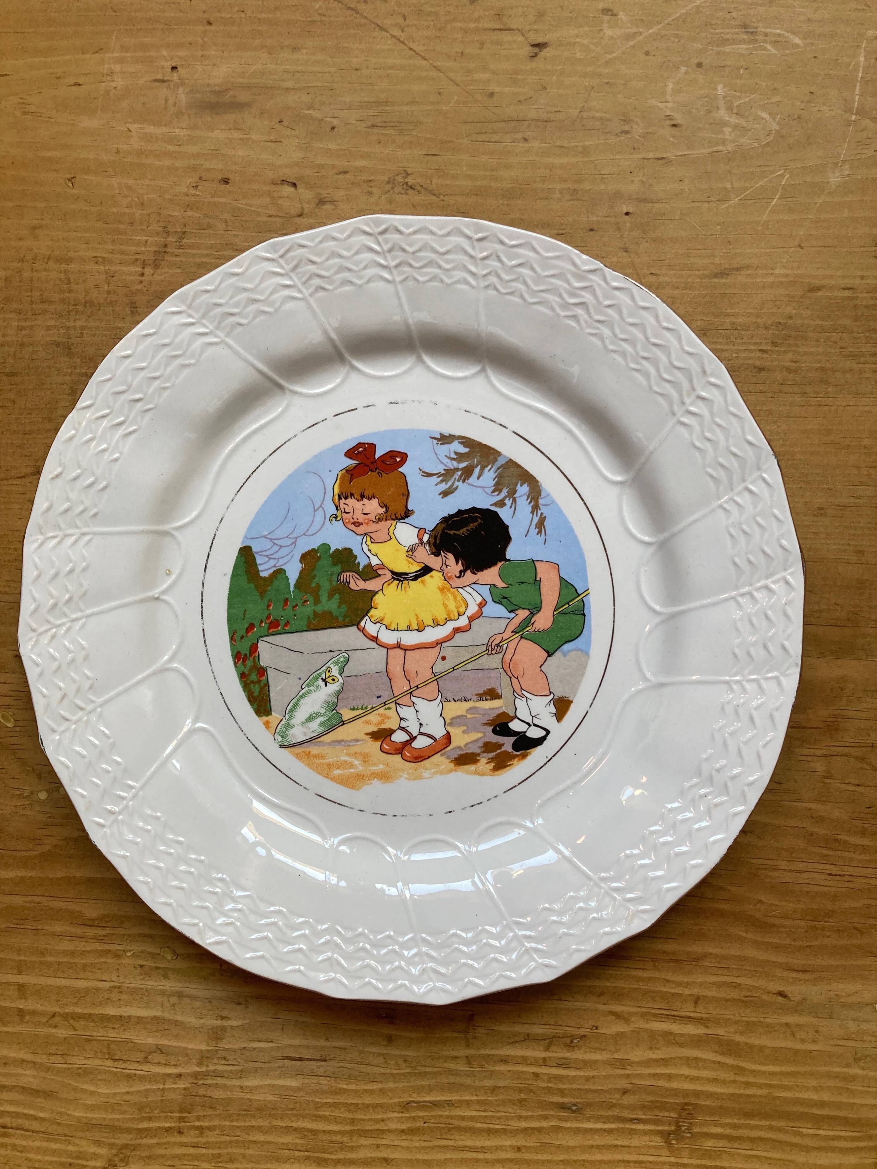 6 talking plates Digoin Sarreguemines "Enfants Bicot"