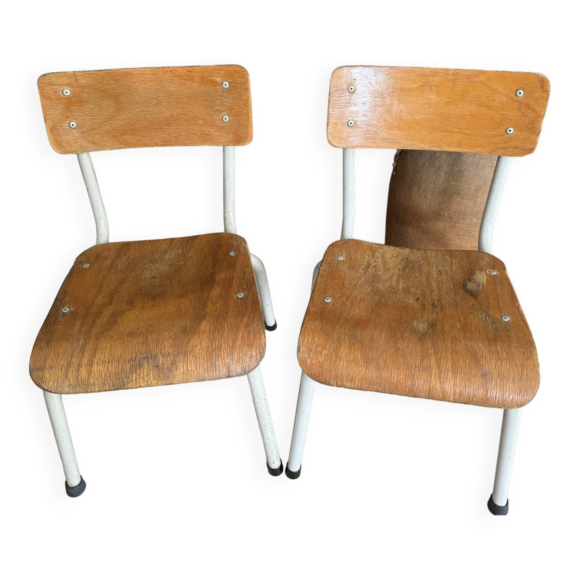 Pair of children's school chairs in wood and metal