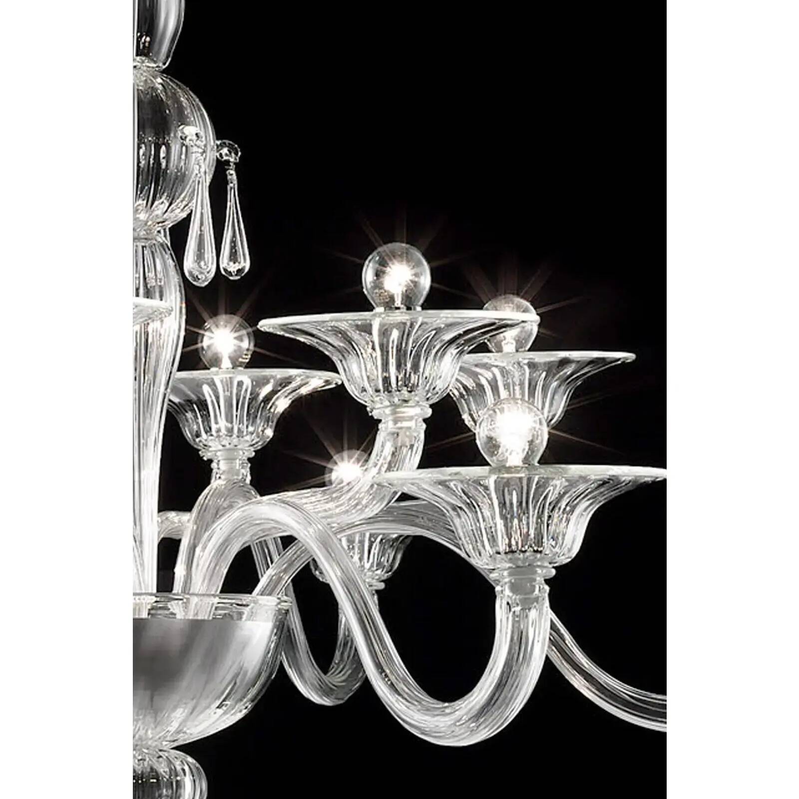 Chandelier en verre de Murano vénitien transparent de luxe