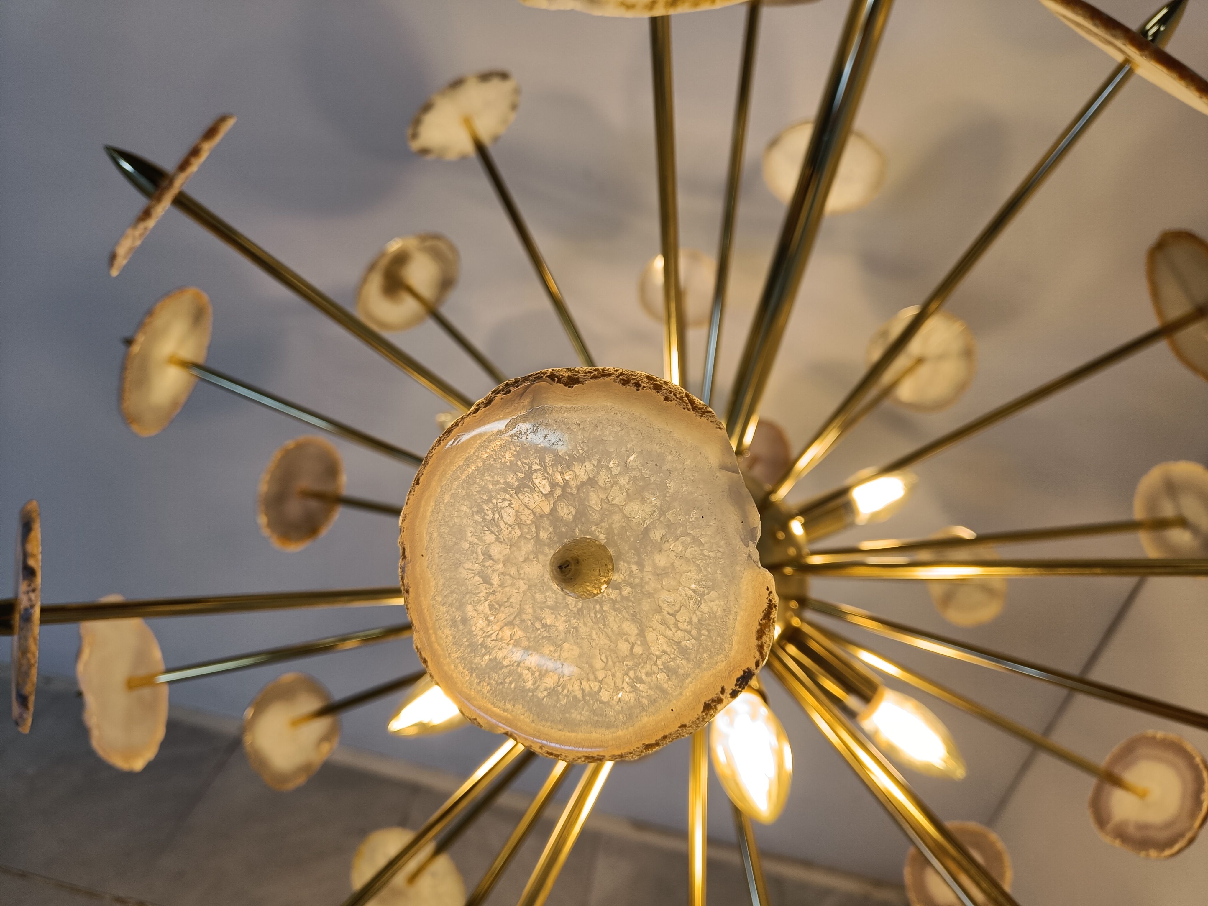Brass and agate stone sputnik chandelier 1980s