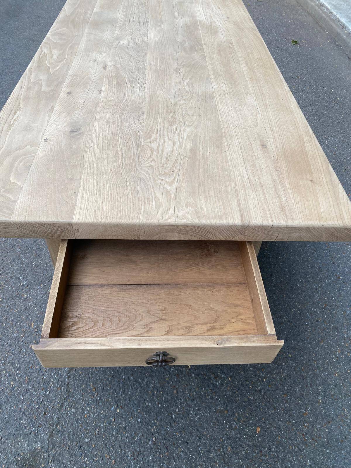 Farmhouse dining table stripped in solid raw oak 1930 - 216cm