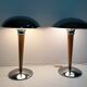 Pair of vintage 1980s wood and chrome ocean liner lamps