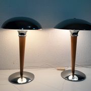 Pair of vintage 1980s wood and chrome ocean liner lamps