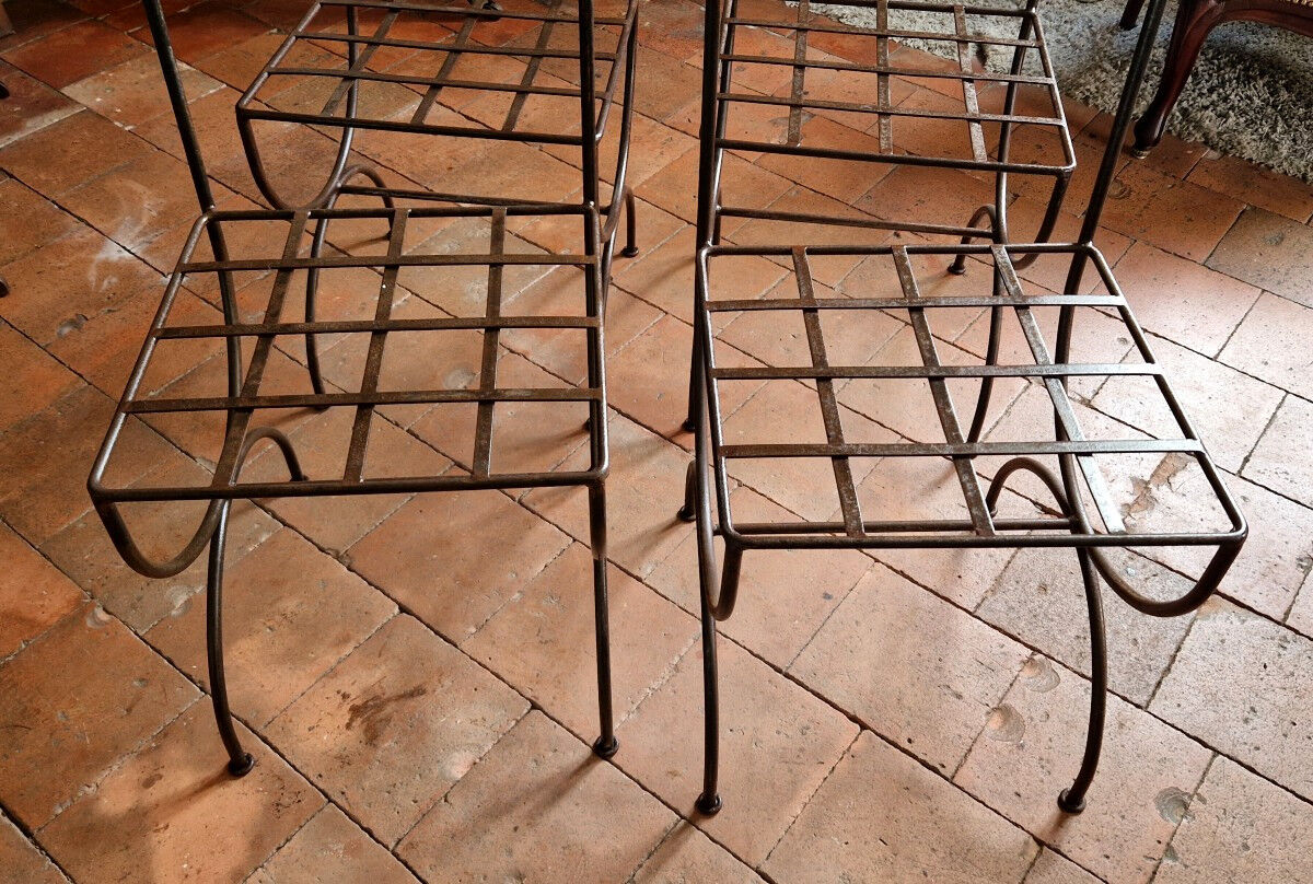Ensemble de 4 chaises de jardin en fer XXe