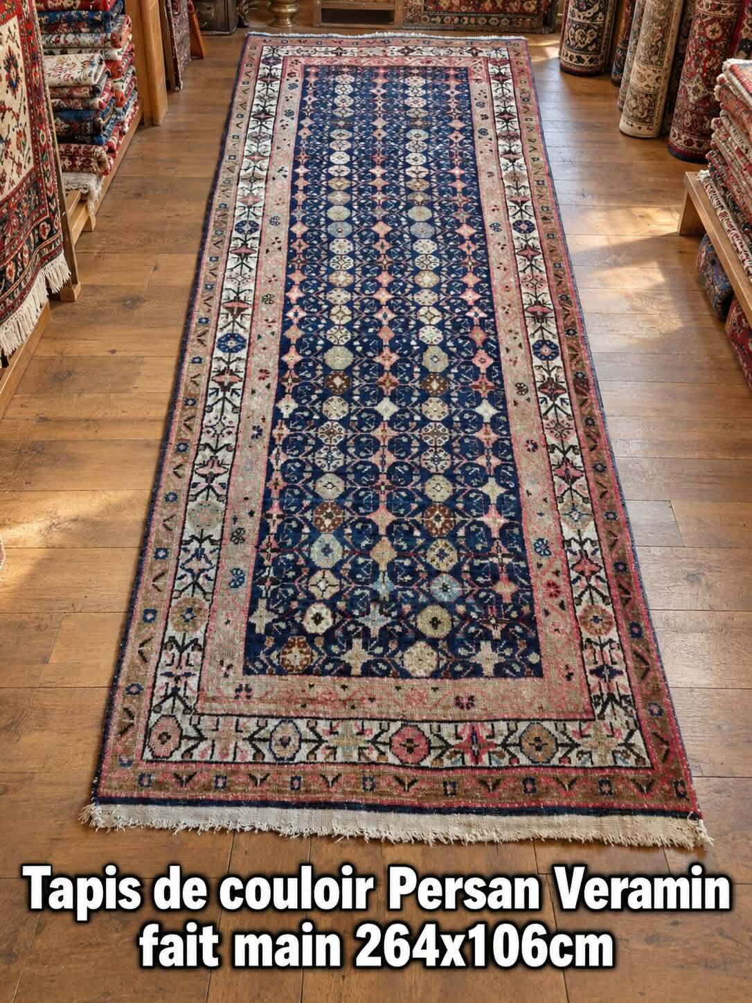 Handmade Persian Veramin hallway rug 264x106cm