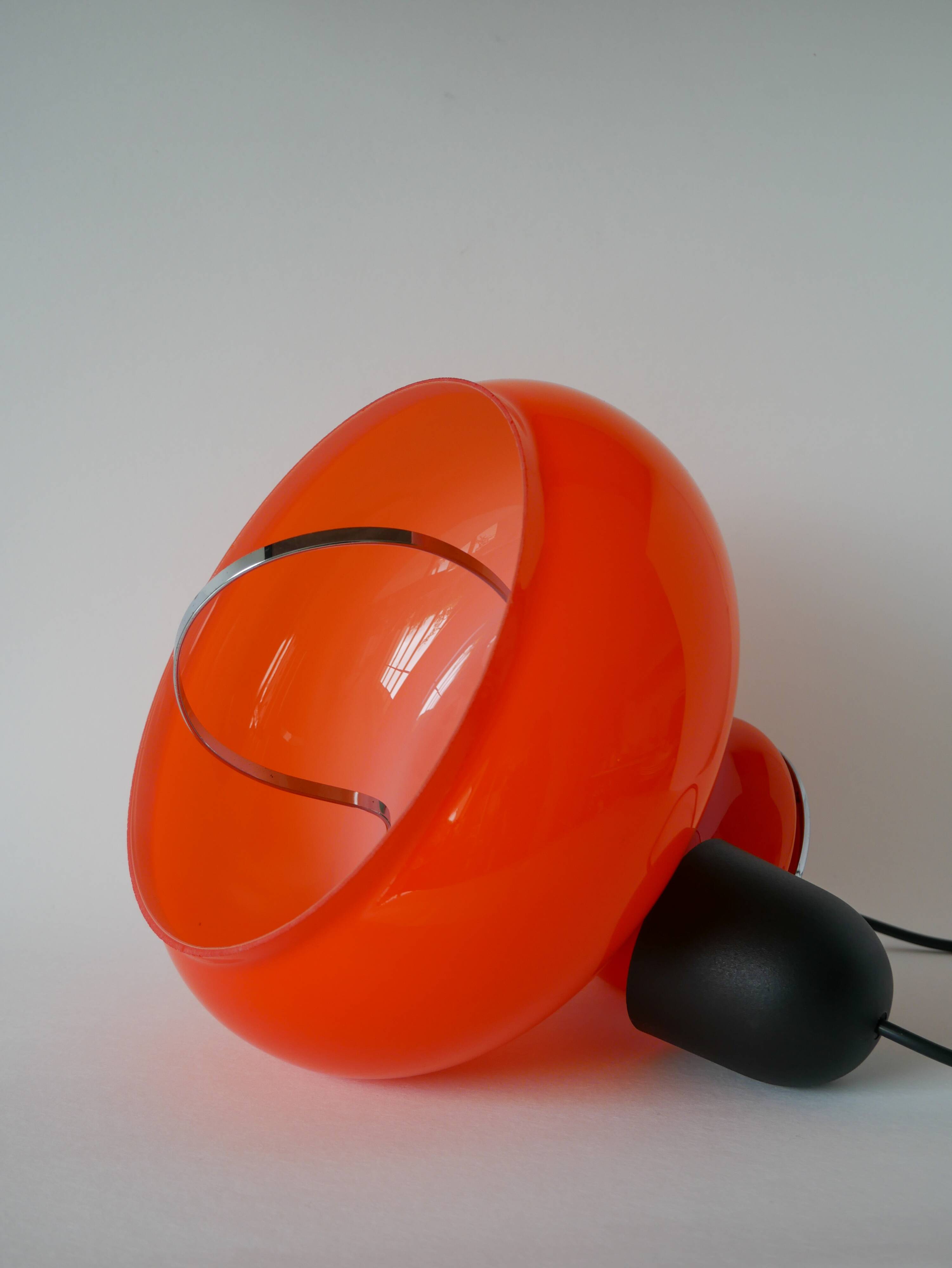 Orange opaline pendant light with metal arch, Design, 1970