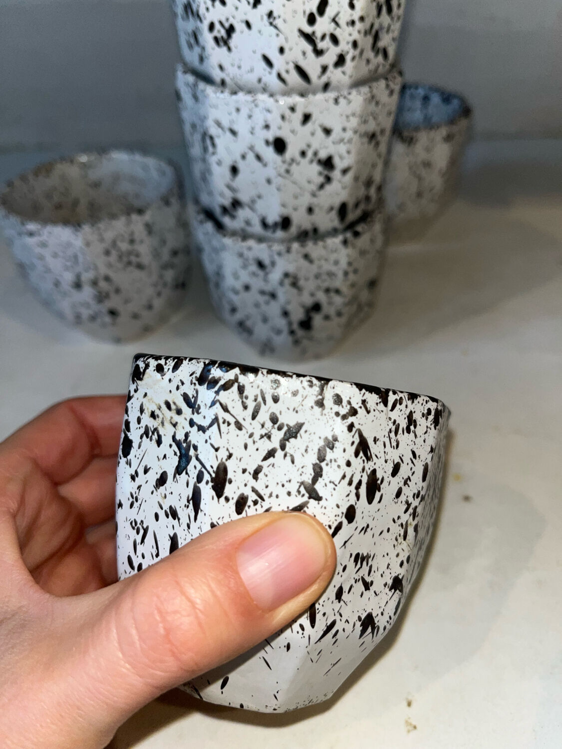 6 speckled ceramic coffee cups