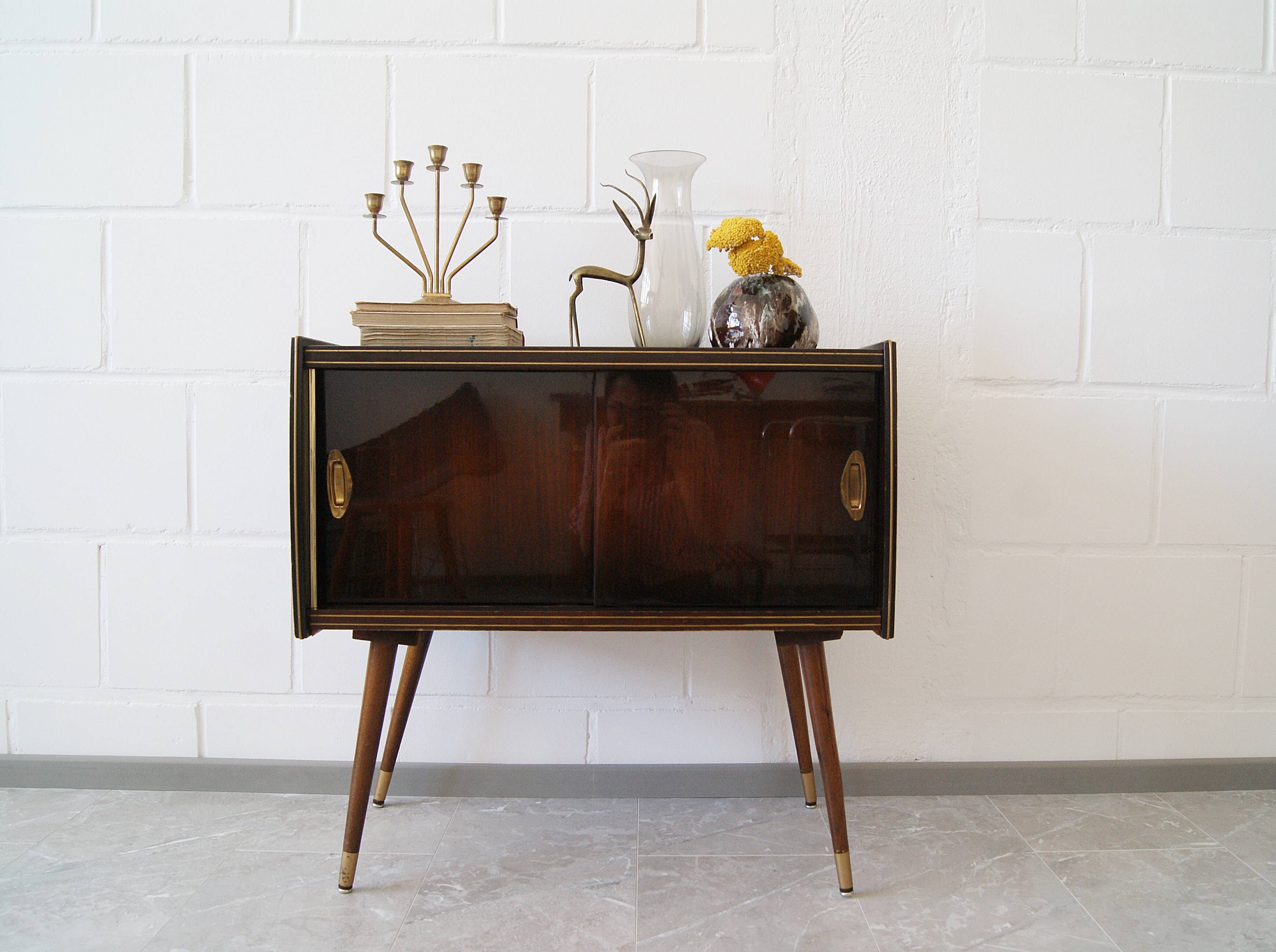 50s dresser, small sideboard wood brass