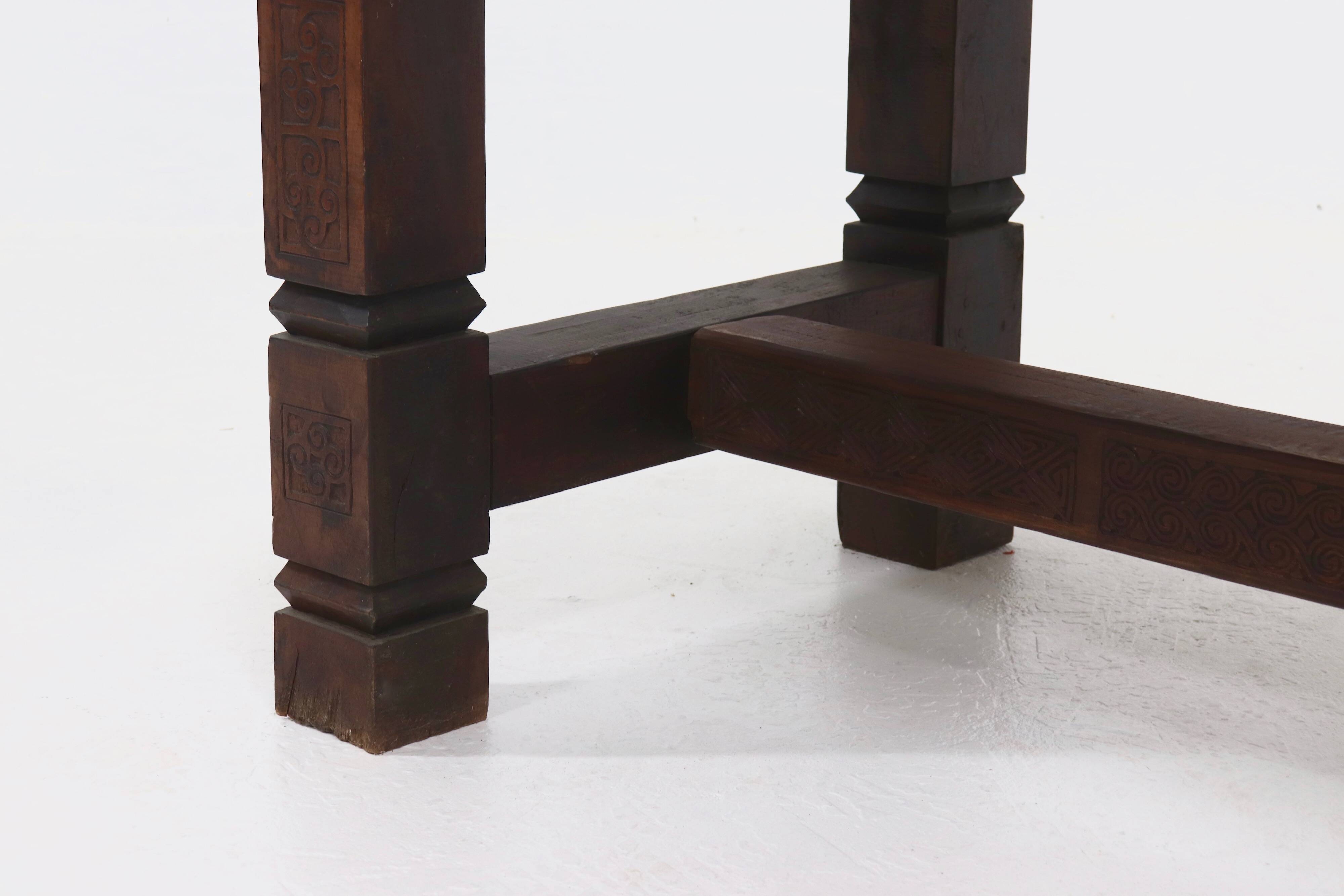 Antique Handcarved Solid Tropical Wooden Dining Table 1920s