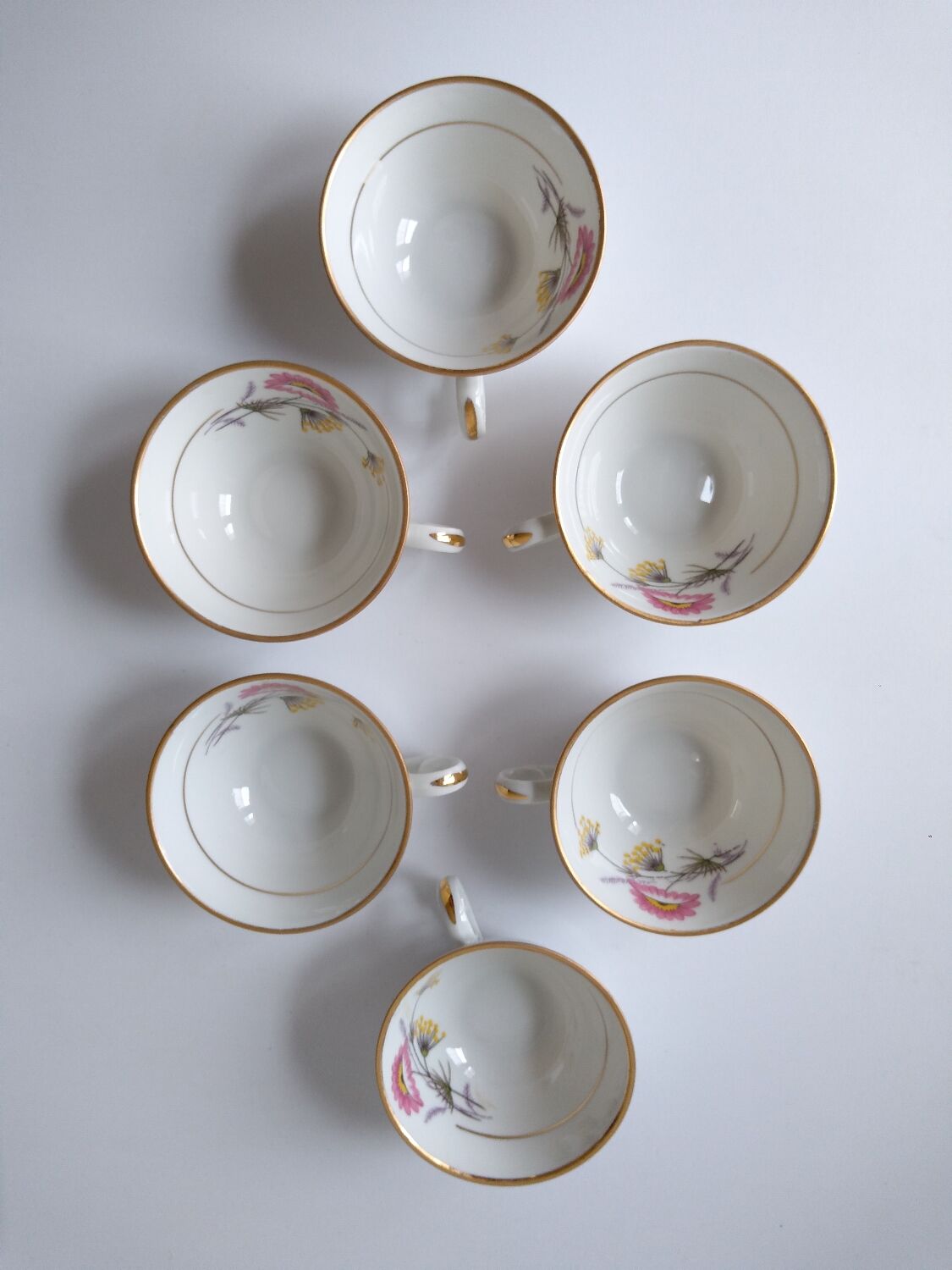 Set of 6 Berry Limoges flower porcelain tea coffee cups