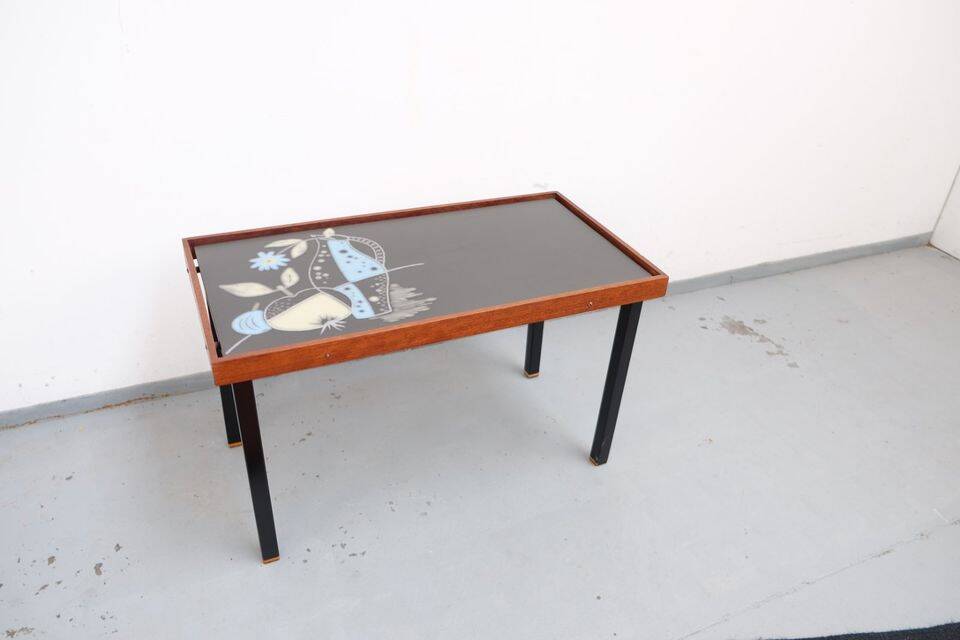 Side table/plant stand in 60s/70s style, made of teak, retro/vintage style.