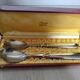 Silver-plated metal salad serving spoons in their vintage case
