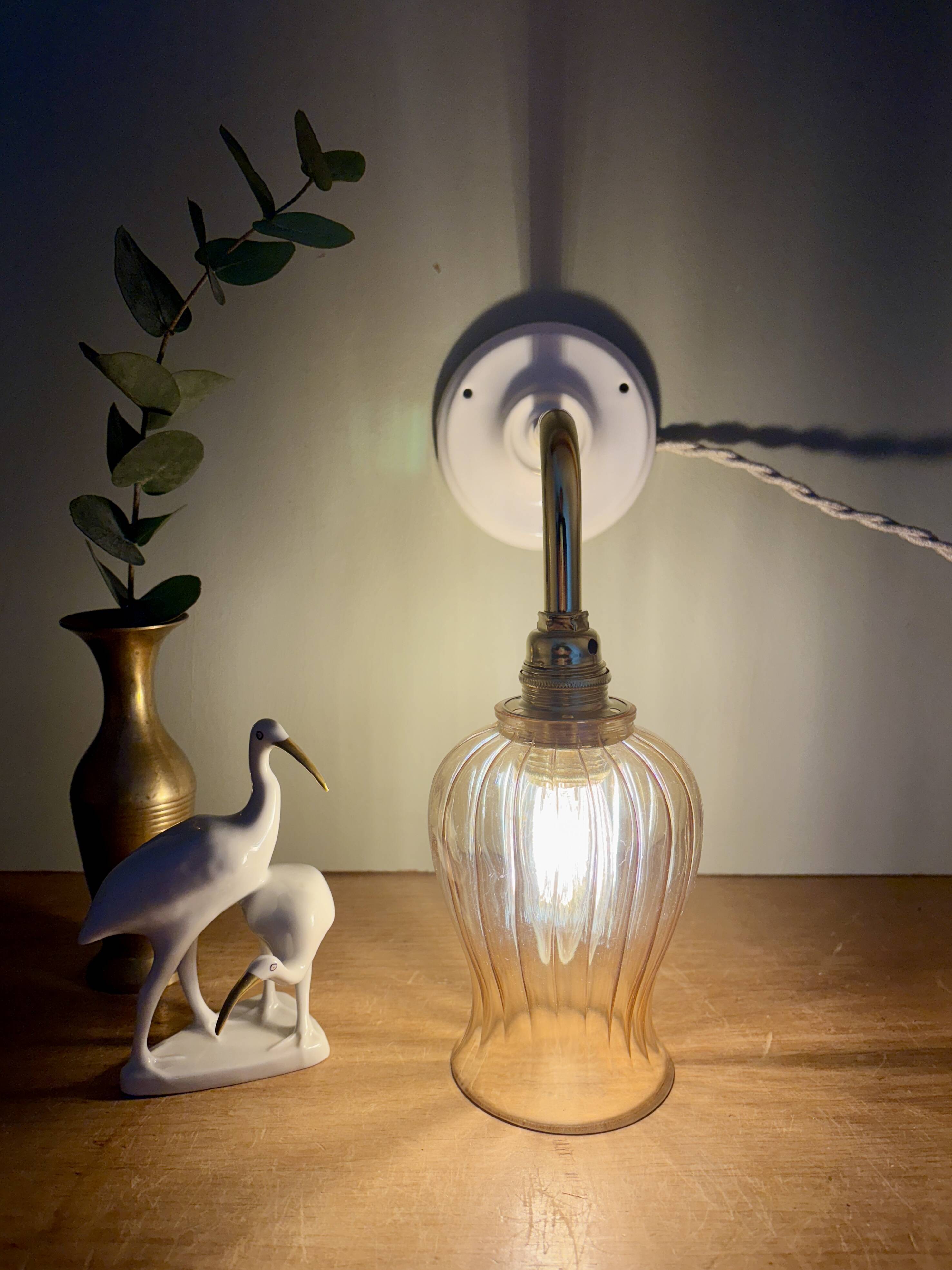 Vintage tulip angled wall light in amber glass