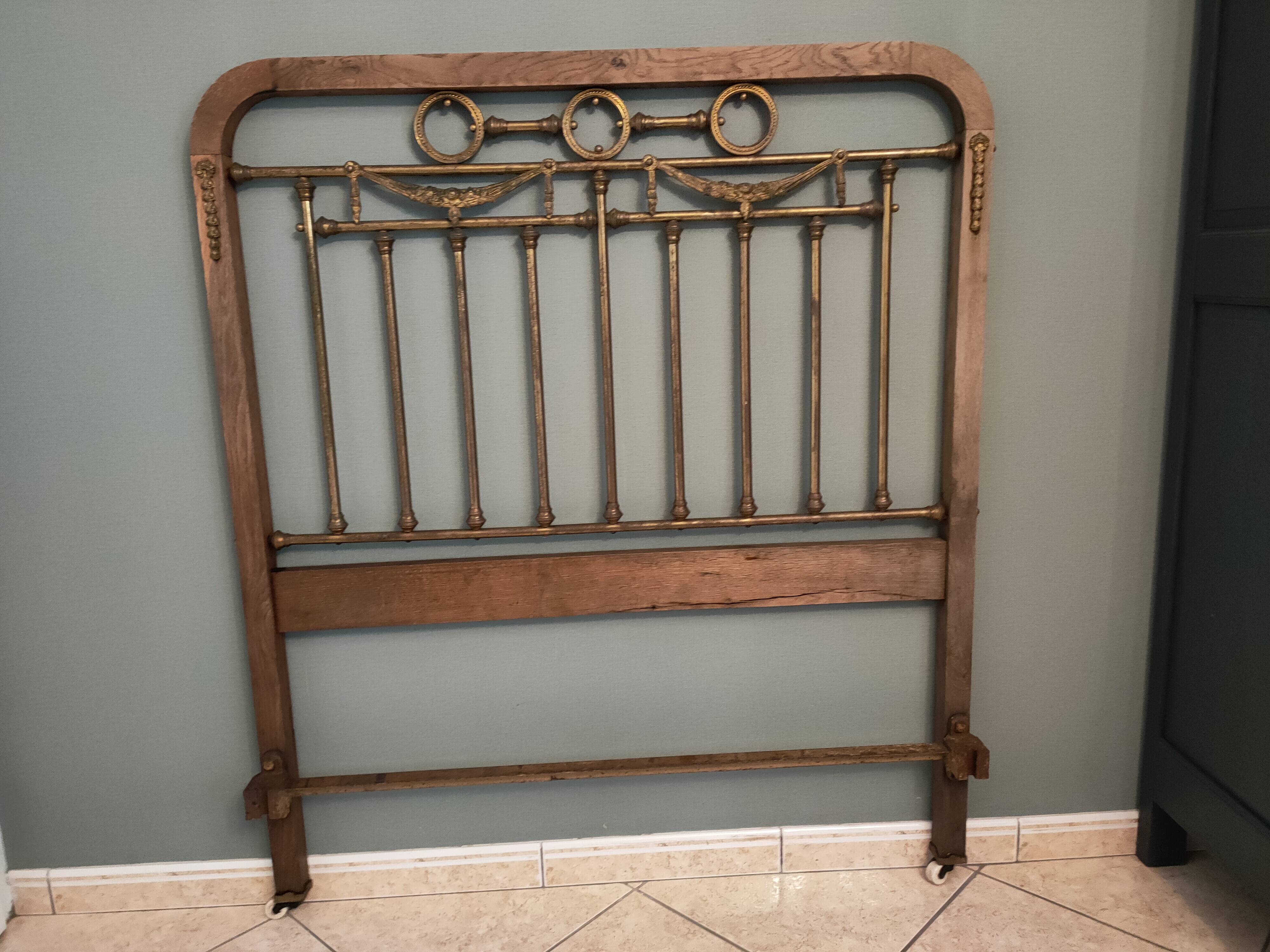 Oak and brass headboard from the 20s-30s