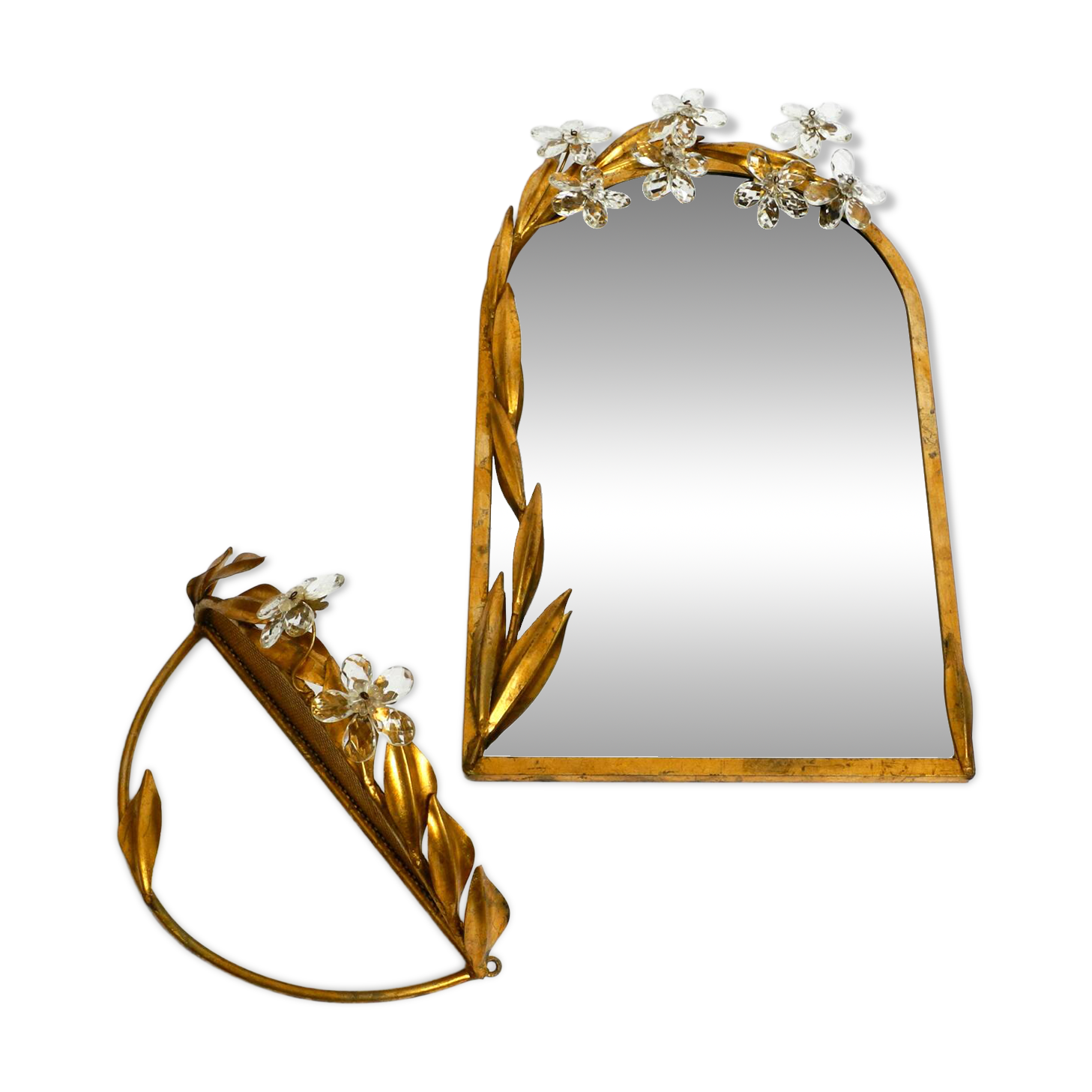 Metall wall mirror and matching shelf gold plated plated by Banci Firenze