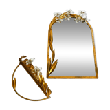 Metall wall mirror and matching shelf gold plated plated by Banci Firenze