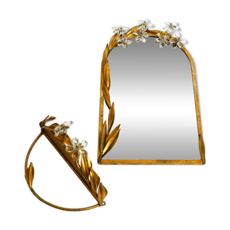 Metall wall mirror and matching shelf gold plated plated by Banci Firenze