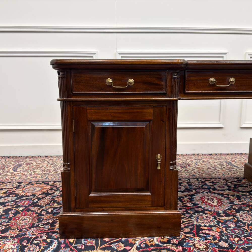 Classic English Desk Green Leather Inlay
