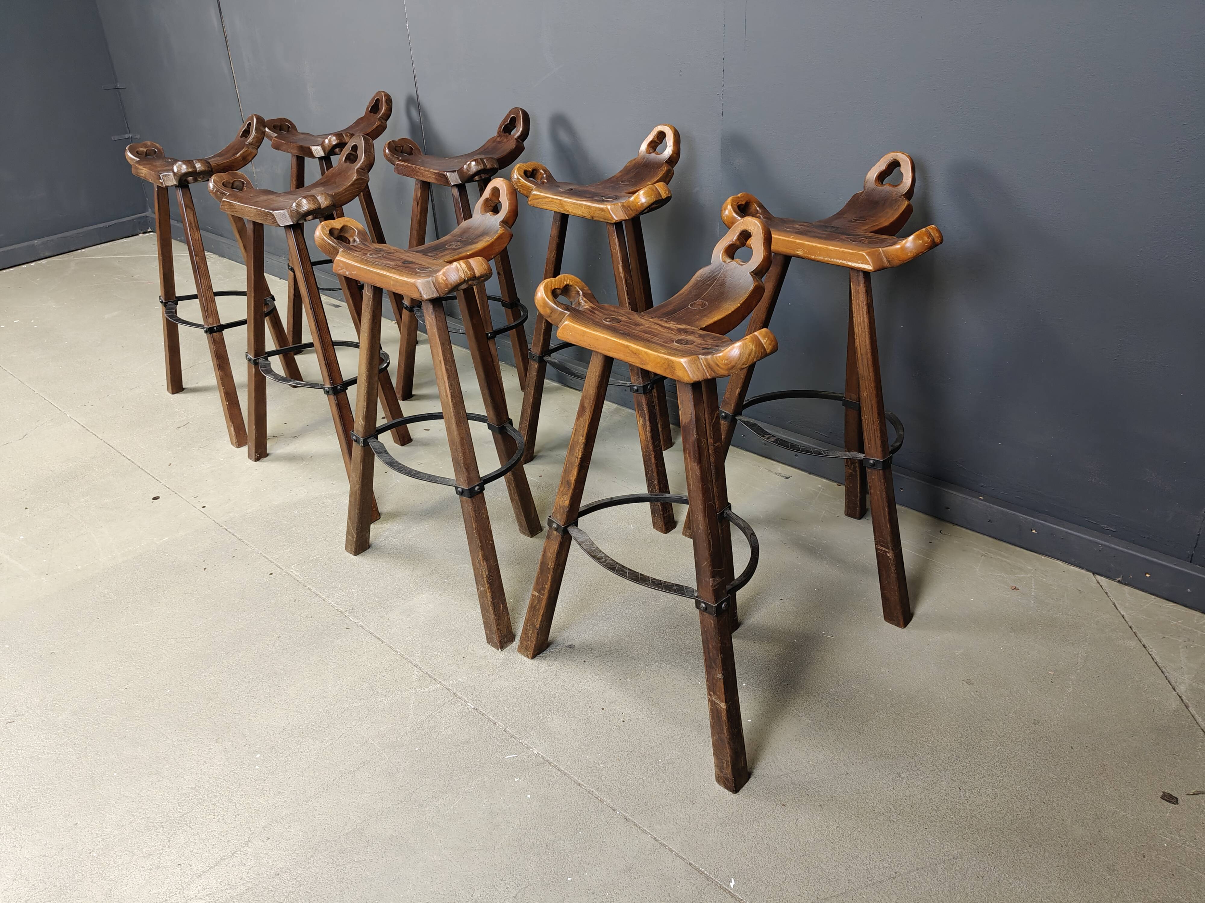 Mid century brutalist bar stools - set of 8, 1960s