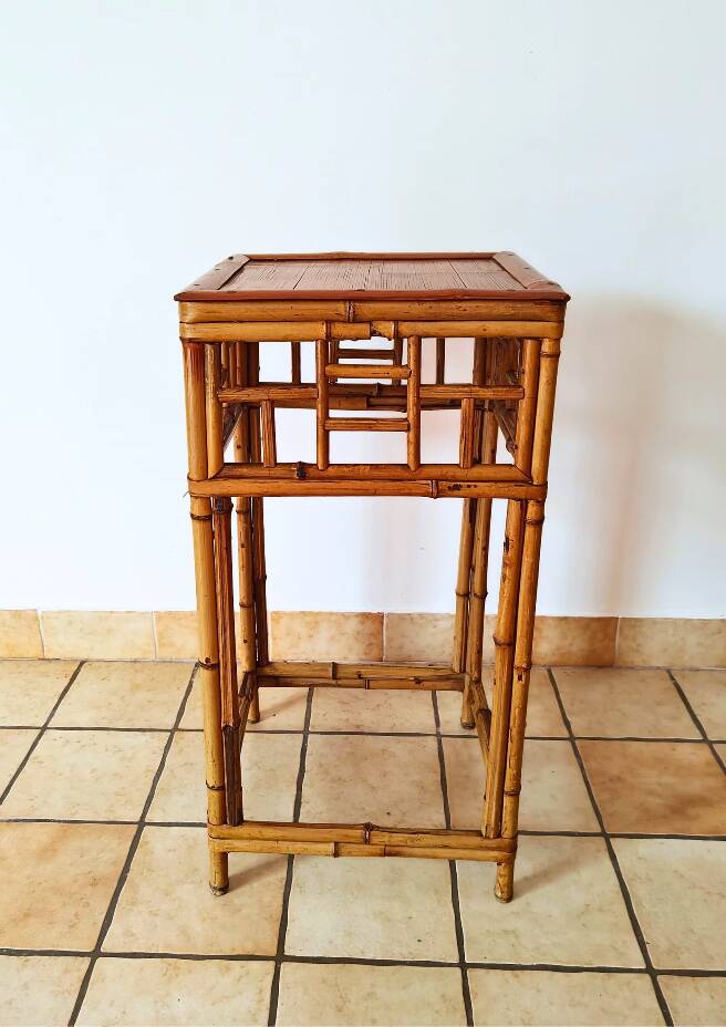 Bamboo and rattan side table from the 1970s.