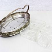 Art Deco silver metal tray with 4 ramekins