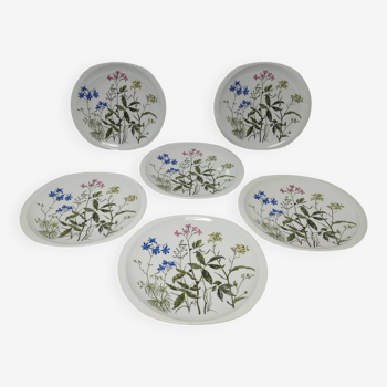 Six assiettes plates modèle Alcée porcelaine Bernardaud Limoges décor floral