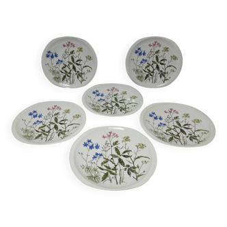 Six assiettes plates modèle Alcée porcelaine Bernardaud Limoges décor floral