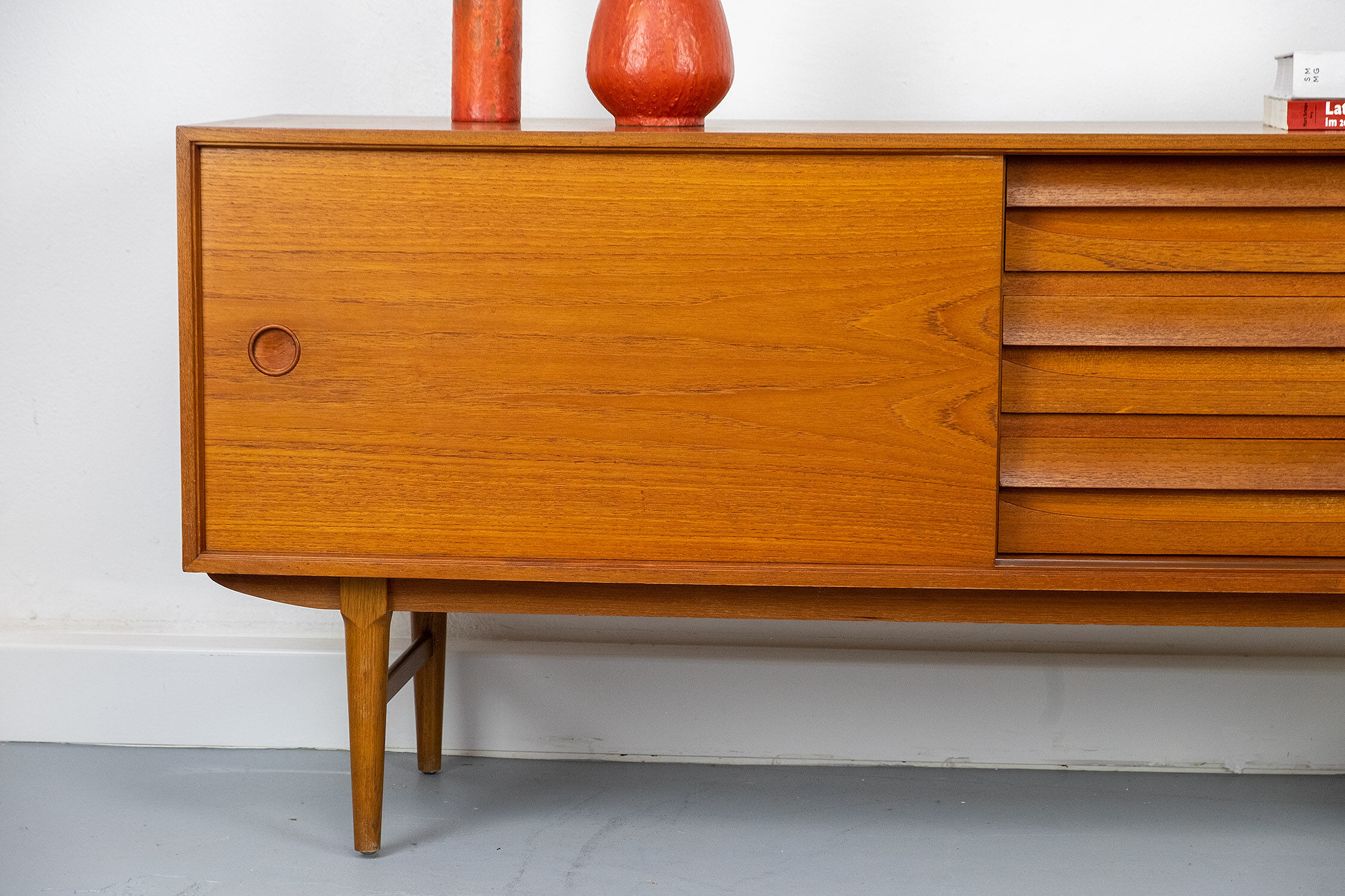 Vintage Sideboard in Teak with sliding door and drawers, 1960s