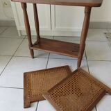 Vintage wooden and cane magazine rack Side table