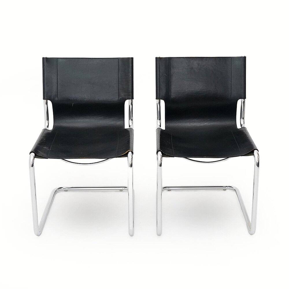 Pair of metal and leather chairs by Carlo Bartoli for T70, 1970s.