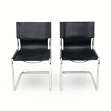 Pair of metal and leather chairs by Carlo Bartoli for T70, 1970s.