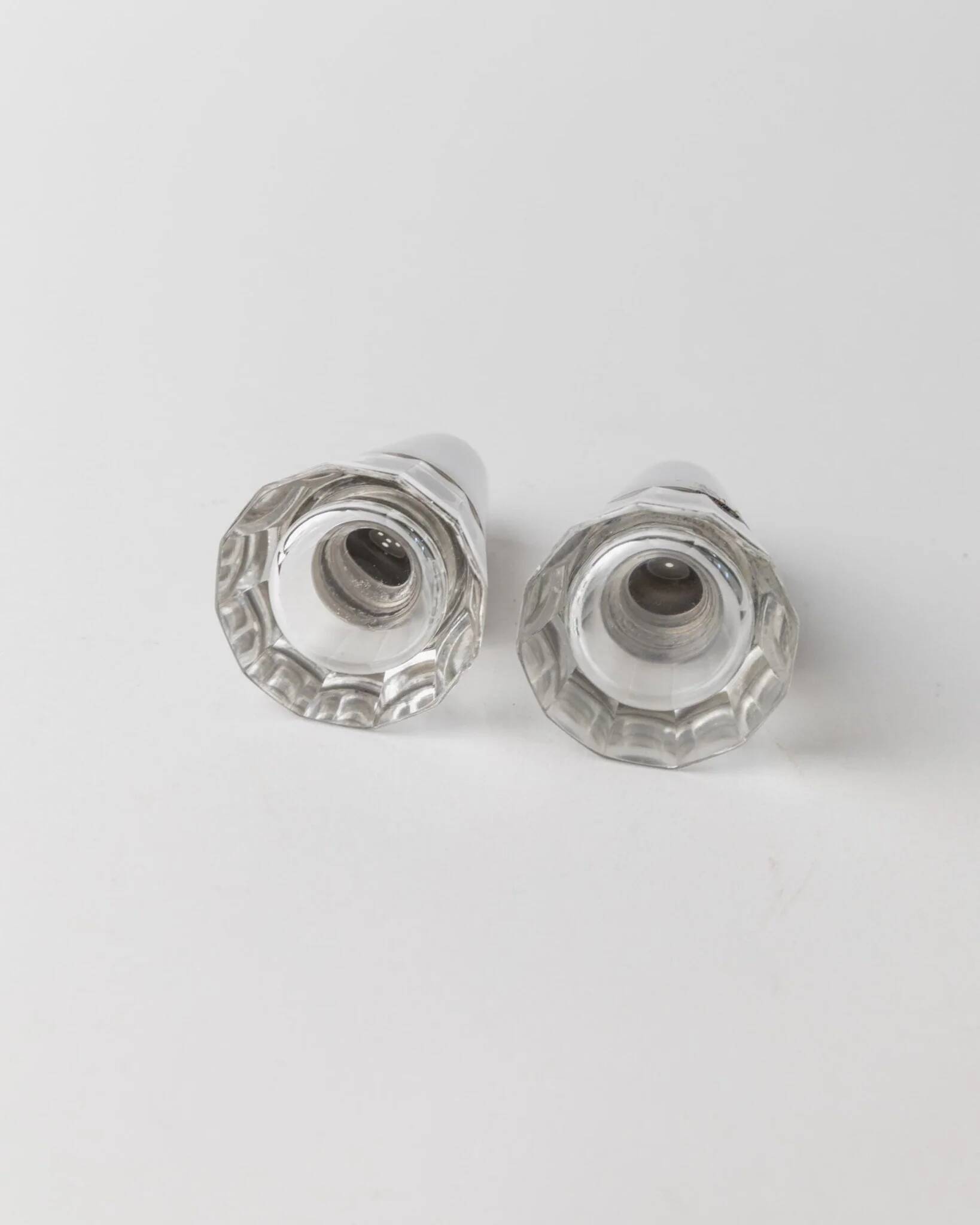 Vintage Argent Salt and Pepper Shakers with Clear Glass and Silver-Plated Caps, Conical Minimal Italian Design, 1950s