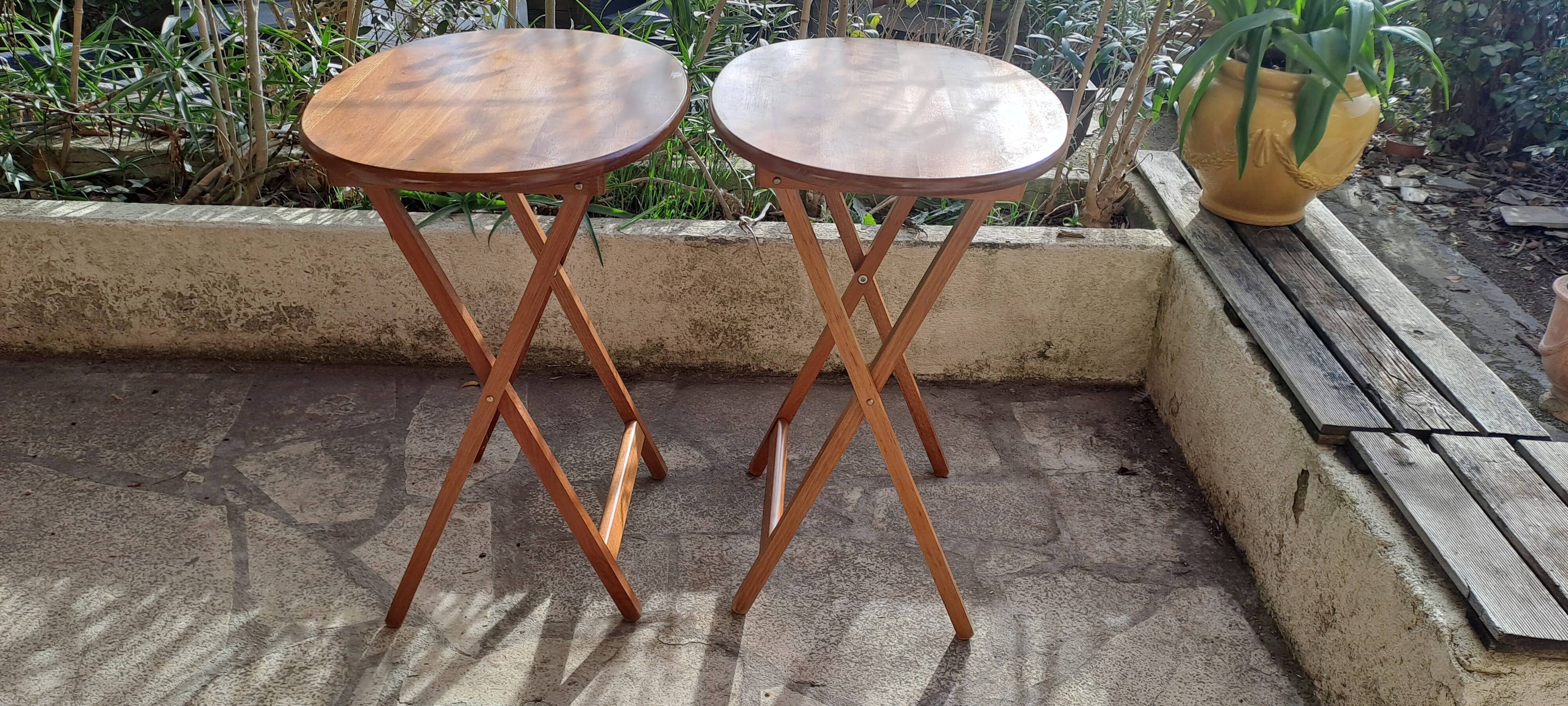 Oval teak wooden folding boat table 1970 Wooden side table sold individually