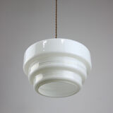 Mid-century Cascade Brass and Opaline Pendant Lamp
