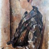 1966 vintage "seated figure" modernist style swedish portrait oil painting, framed