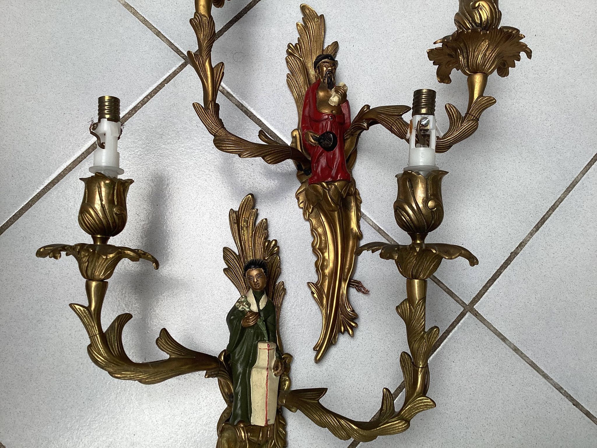 Paire d’applique au chinois en bronze 19ème