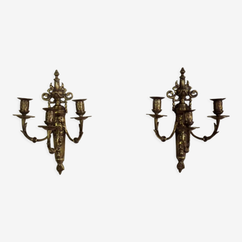 19th Century French Antique Napolian lll Triple Candle Stick Wall Sconces 4044