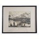 Framed vintage photograph of an alpine lake with hikers, 1930, 36 x 29 cm.